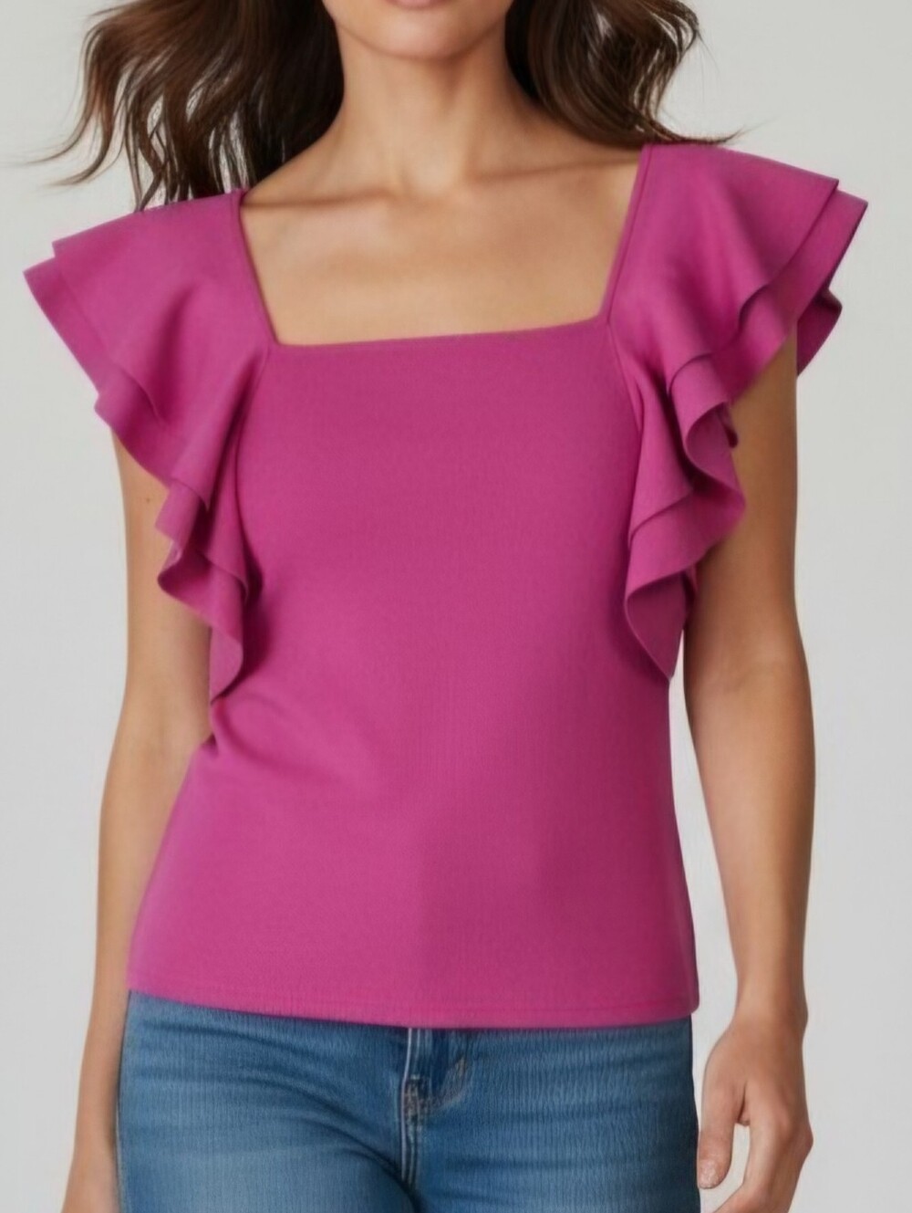INC International Concepts Pink Square Neck Ruffle Sleeve Top Business Casual